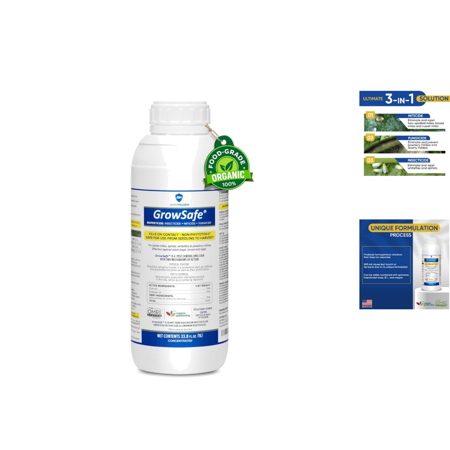 GrowSafe -Pesticide: Organic Pest Control – 33.8 fl. oz of Natural Safety