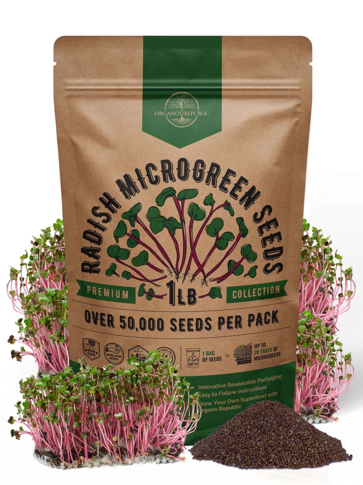 NonGMO Radish Microgreens Seeds Kit 1lb Resealable Bag for Growing