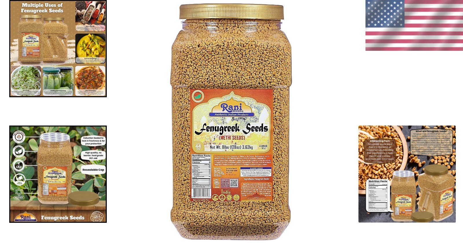 Rani Fenugreek Methi Seeds Whole 128oz Bulk Jar
