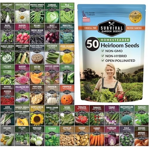 Homesteader Seed Vault – 50 Packs of Non-GMO Heirloom Vegetable, Homesteader 50