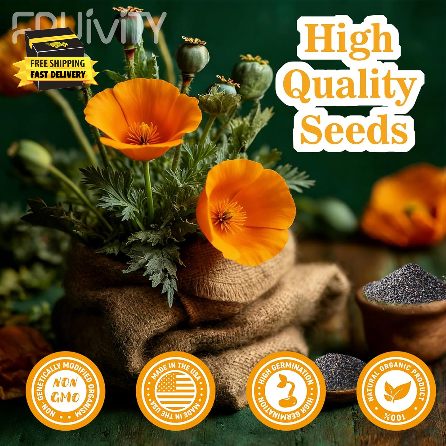 California Poppy Seeds (0.35Oz – 10,000+ Seeds) – Orange State Flower – Eschscho