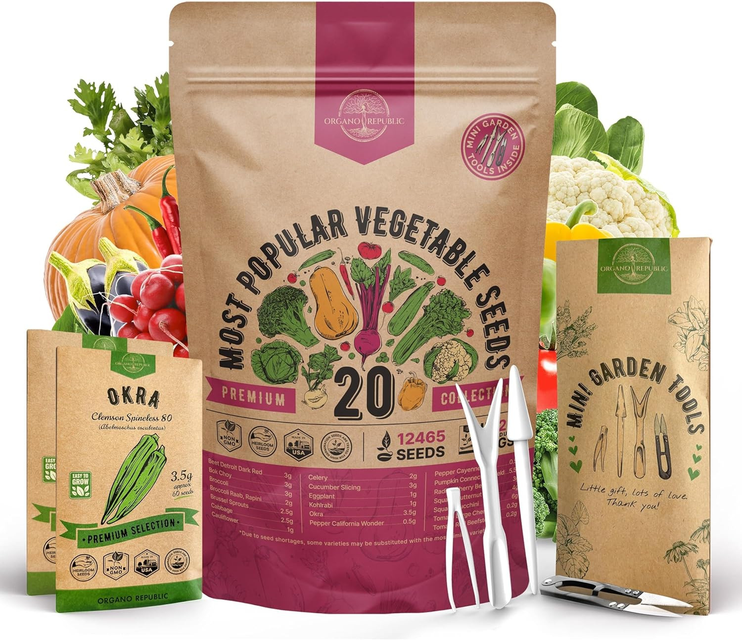 20 Vegetable Variety Pack – 12,465+ Non-Gmo Heirloom for Planting Vegetables a