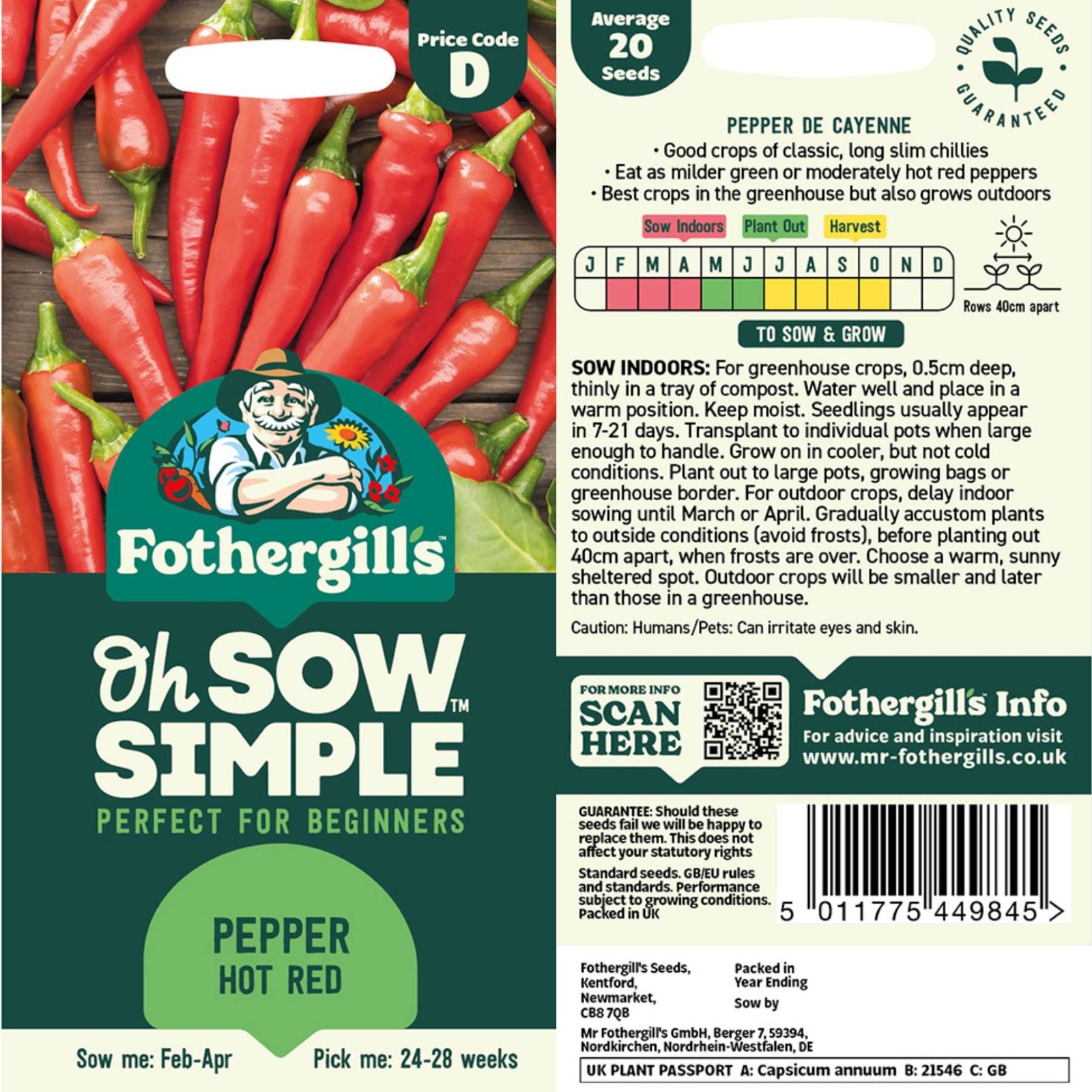 Mr. Fothergill’s Pepper Hot Red Seed Oh Sow Simple, Easy to Grow