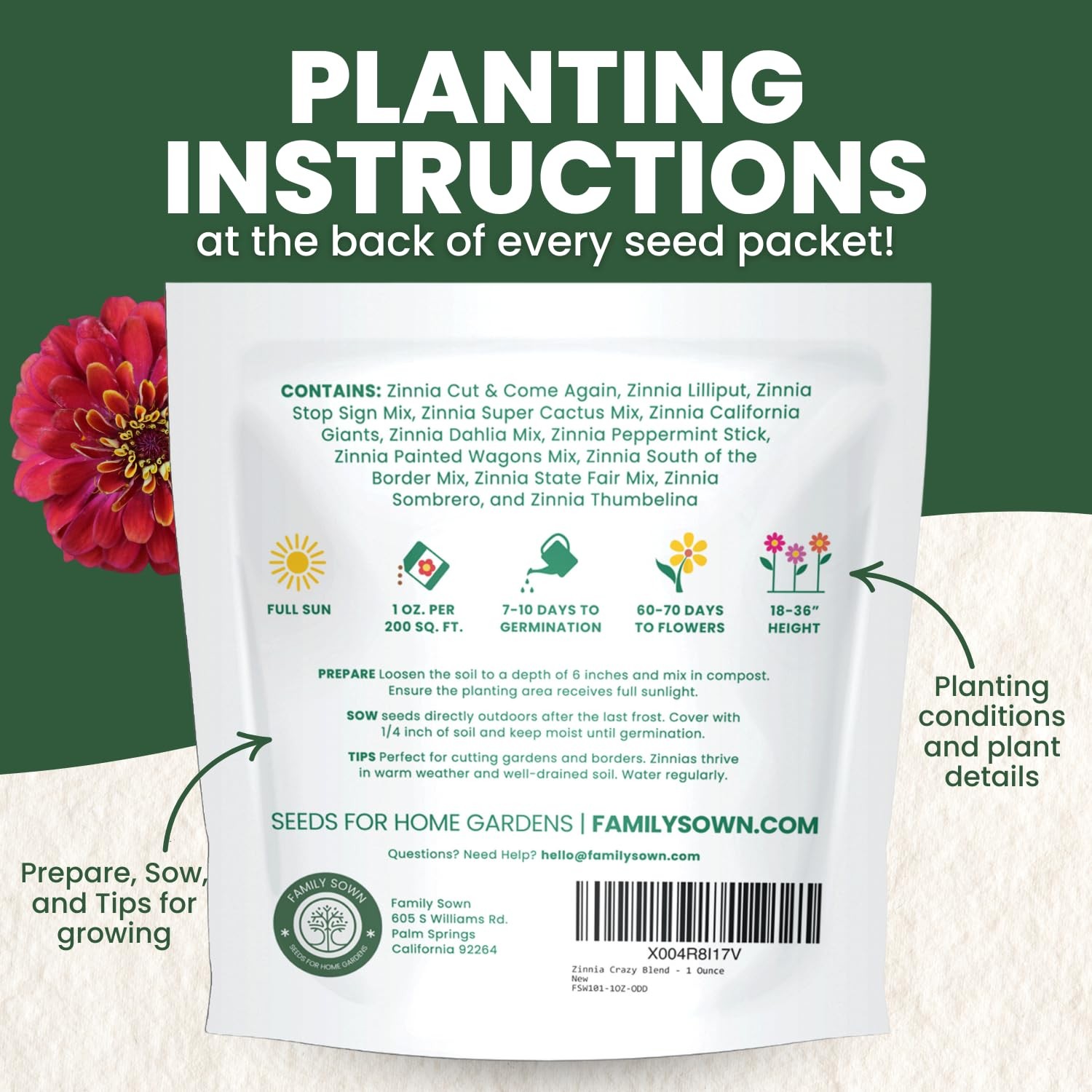 Zinnia Crazy Blend – 4,000 Seeds for Planting – 1 Ounce Pouch