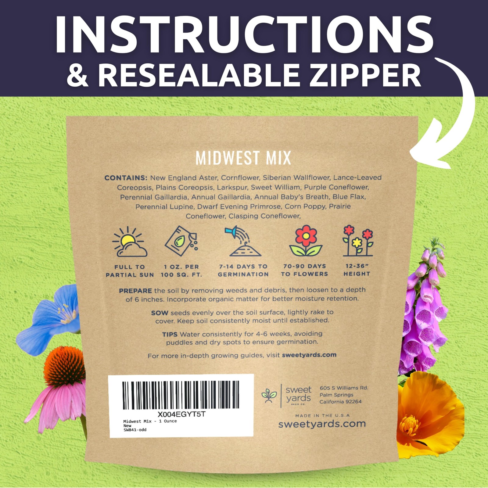Midwest Regional Mix – Large 1 Ounce Packet – 15,000 Flower Seeds for Plantin…
