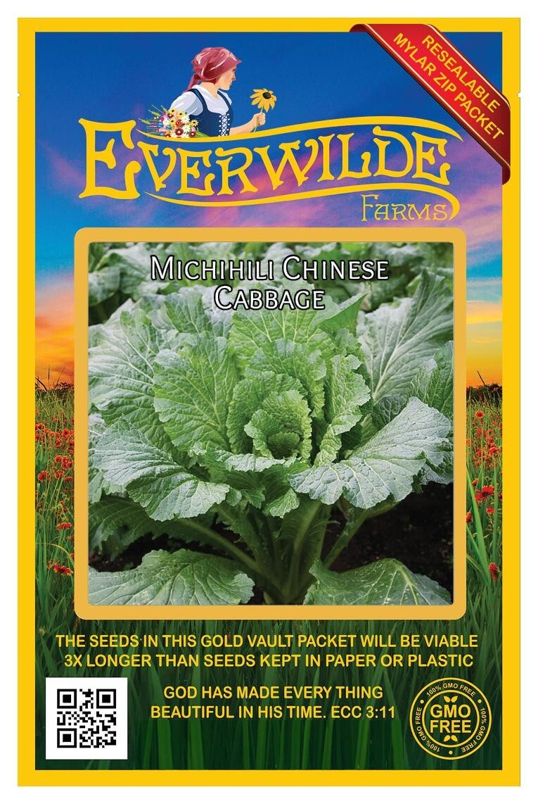 500 Michihili Chinese Cabbage Seeds – Everwilde Farms Mylar Seed Packet