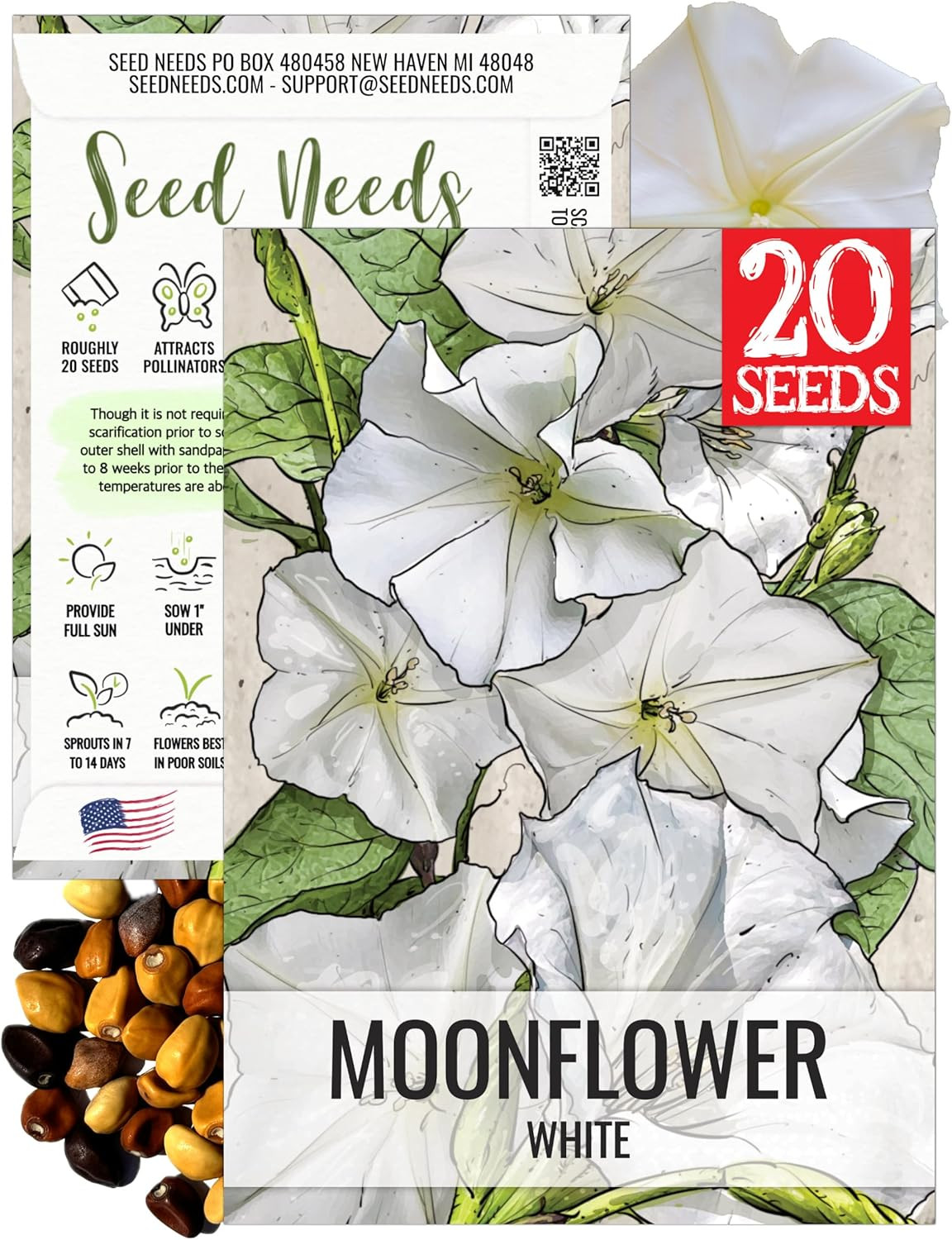 Moonflower Seeds for Planting White Moon Vines – Heirloom & Open Pollinated Vine