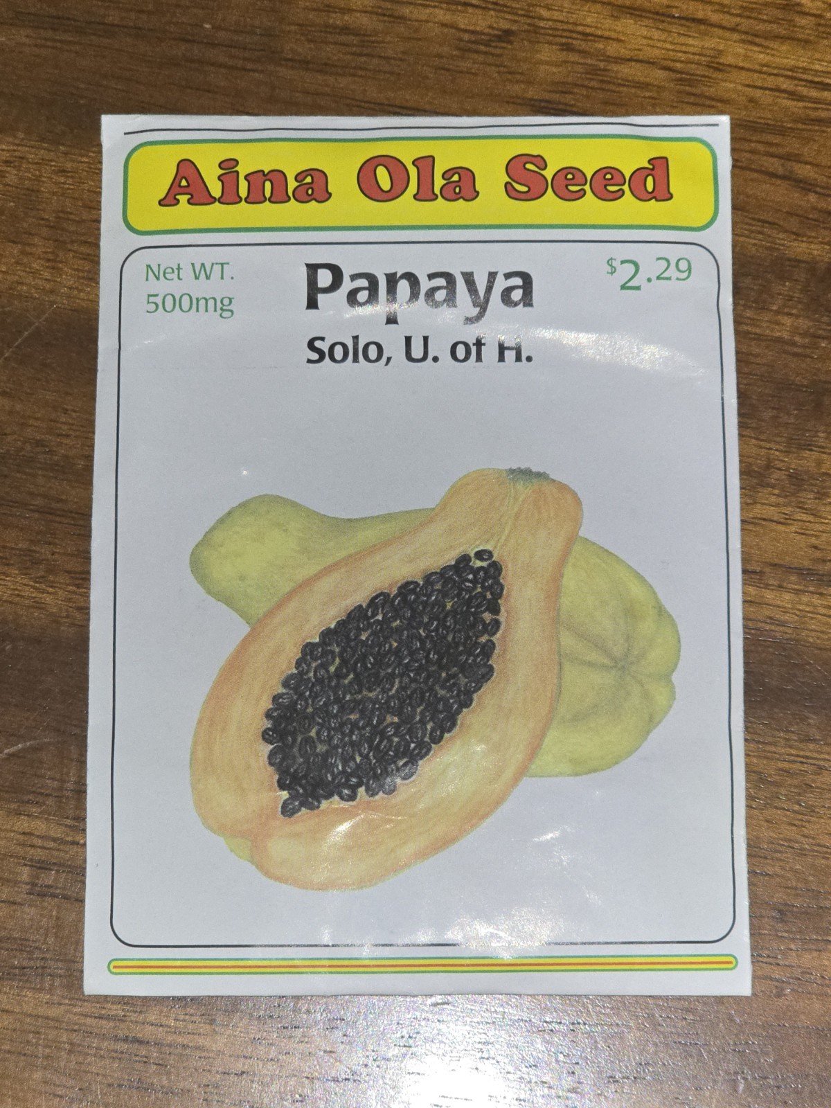 Aina Ola Seed Papaya Seeds Solo U. Of H. Hawaii Native 500mg Non Gmo New Maui