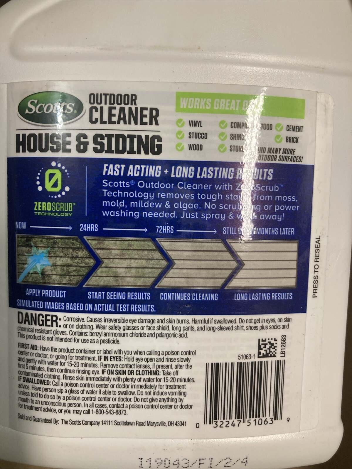 1 Scotts ZeroScrub 32 Oz. Ready To Spray Hose End House & Siding Outdoor Cleaner