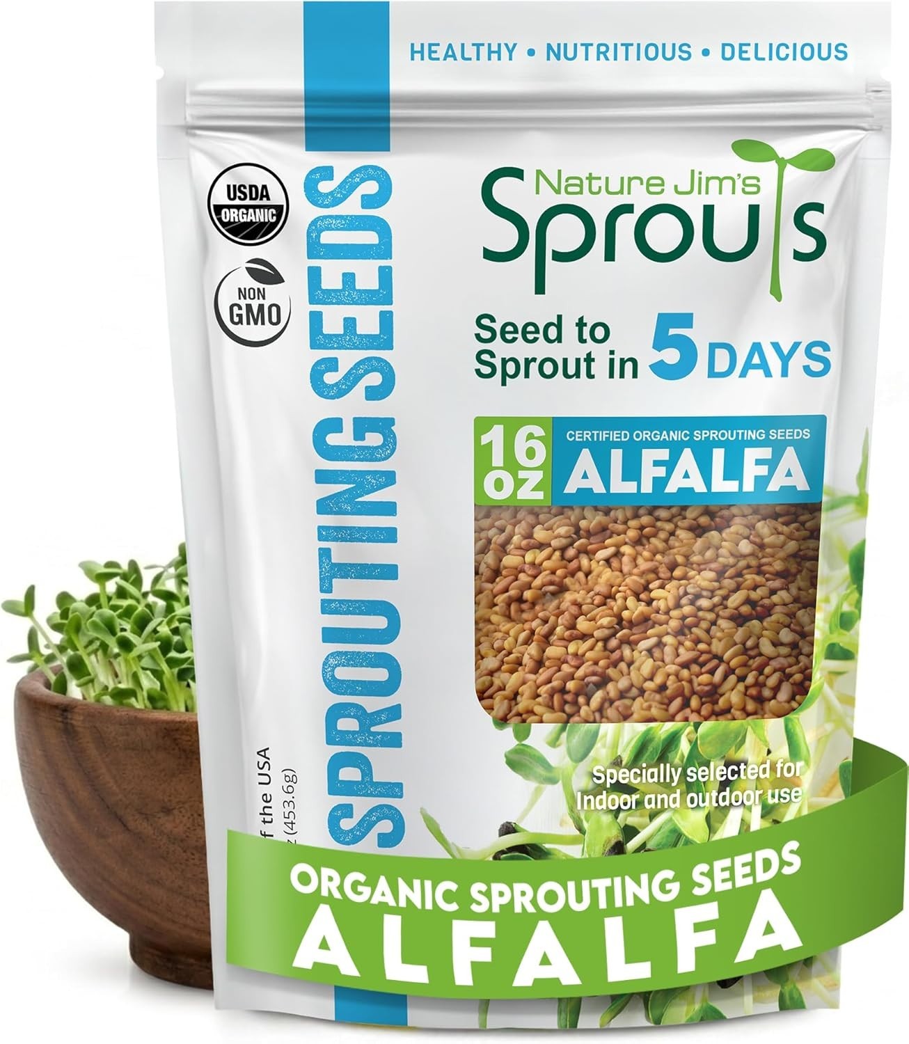 Alfalfa Seeds – Non-GMO Organic Sprout for Growing & Planting – Resealable B…