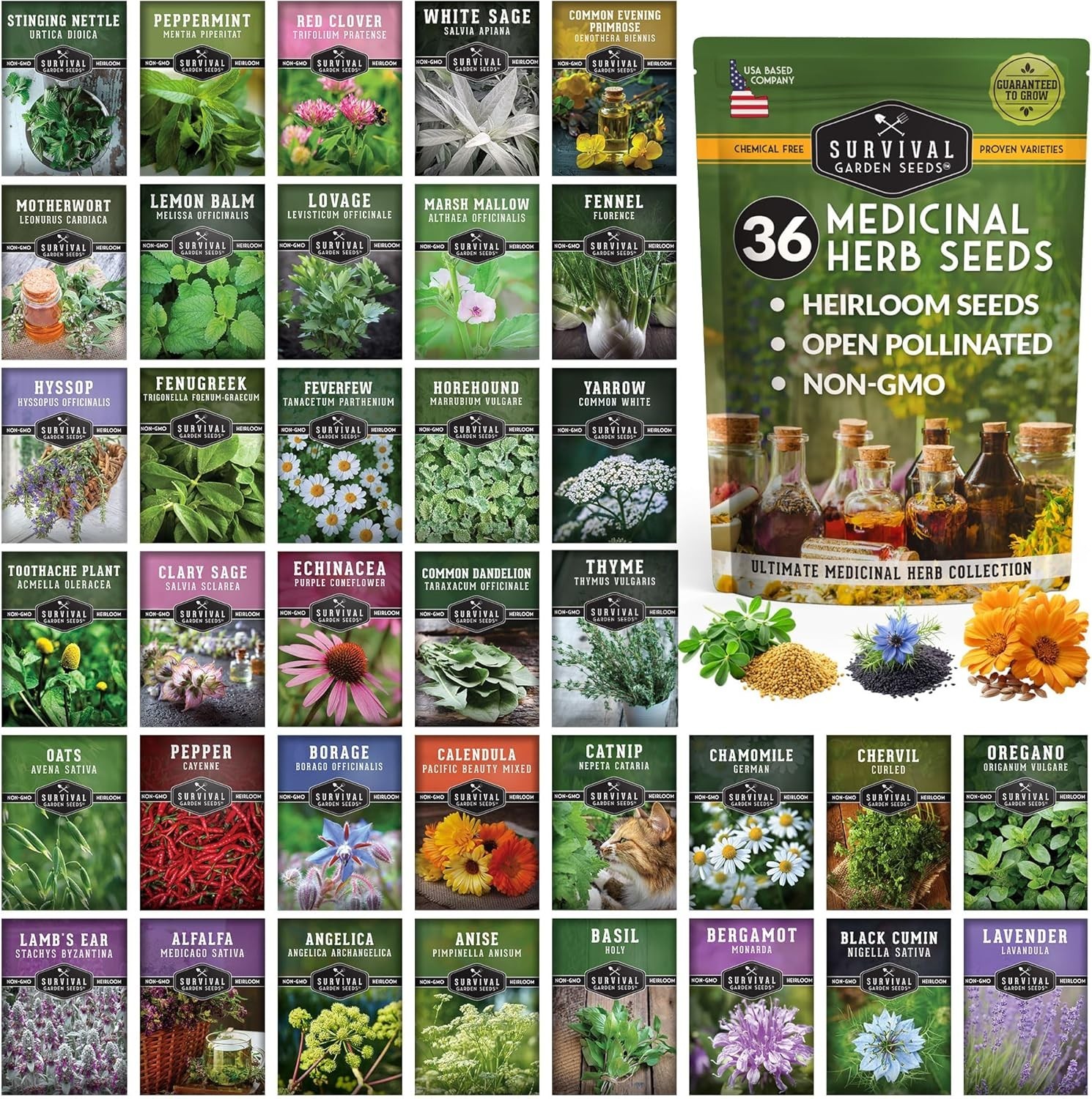 Drought-Tolerant Herb Seeds Variety Pack – 36 Non-GMO Heirloom Medicinal Plants