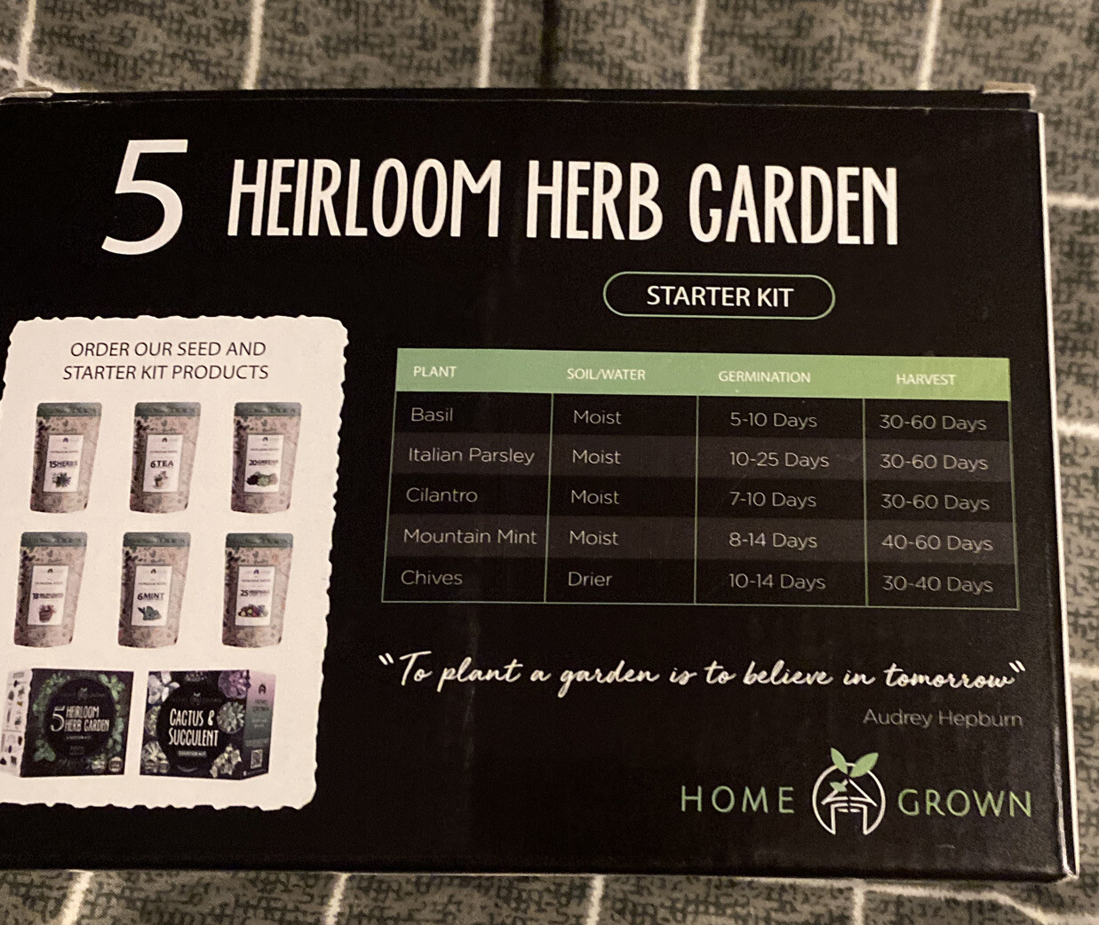 Brand New Indoor Herb Starter Kit Basil Cilantro Chives Mint & Italian Parsley