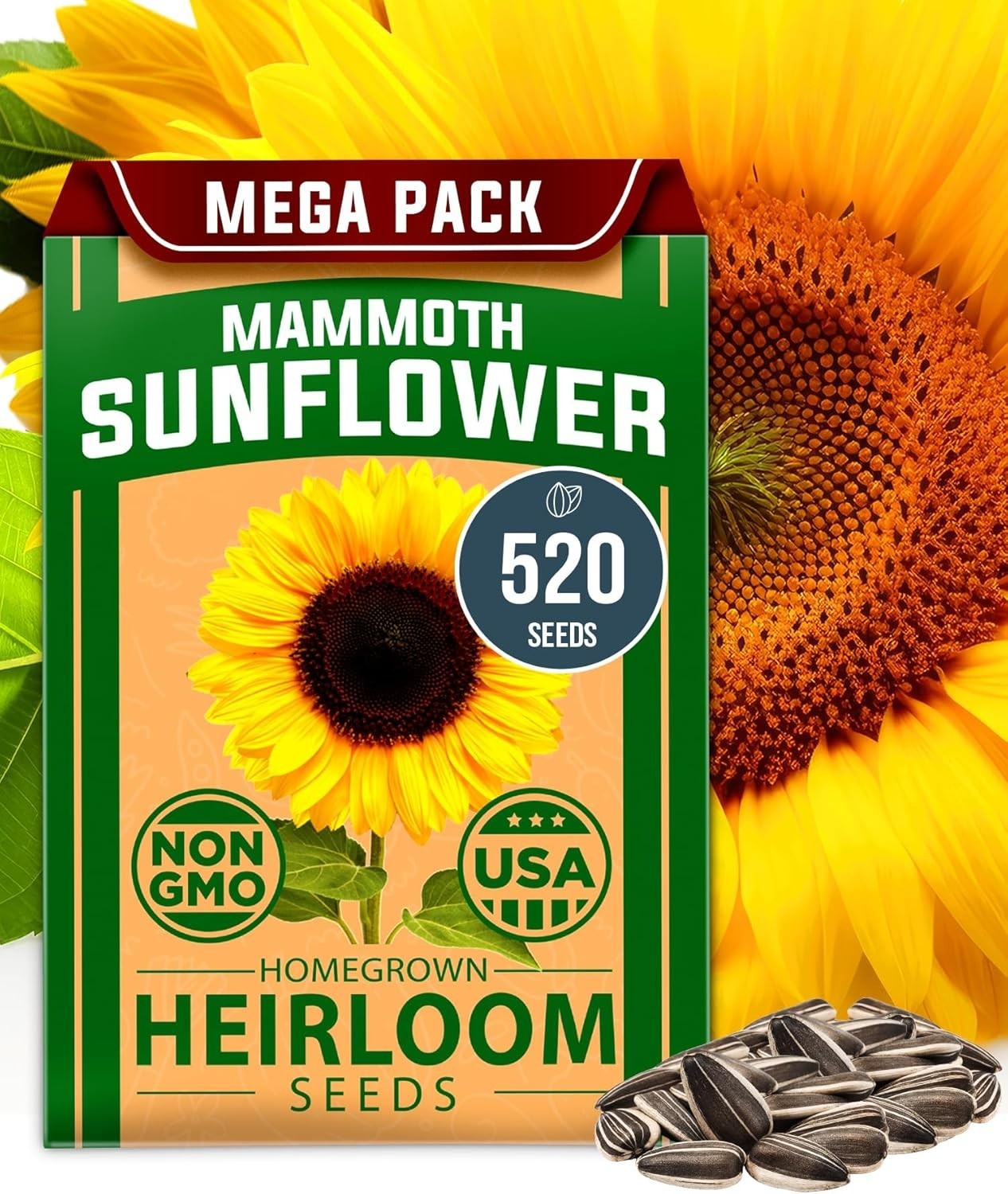 Giant Mammoth Sunflower Seeds – 520+ Heirloom Non-GMO Bulk Pack for Stunning …