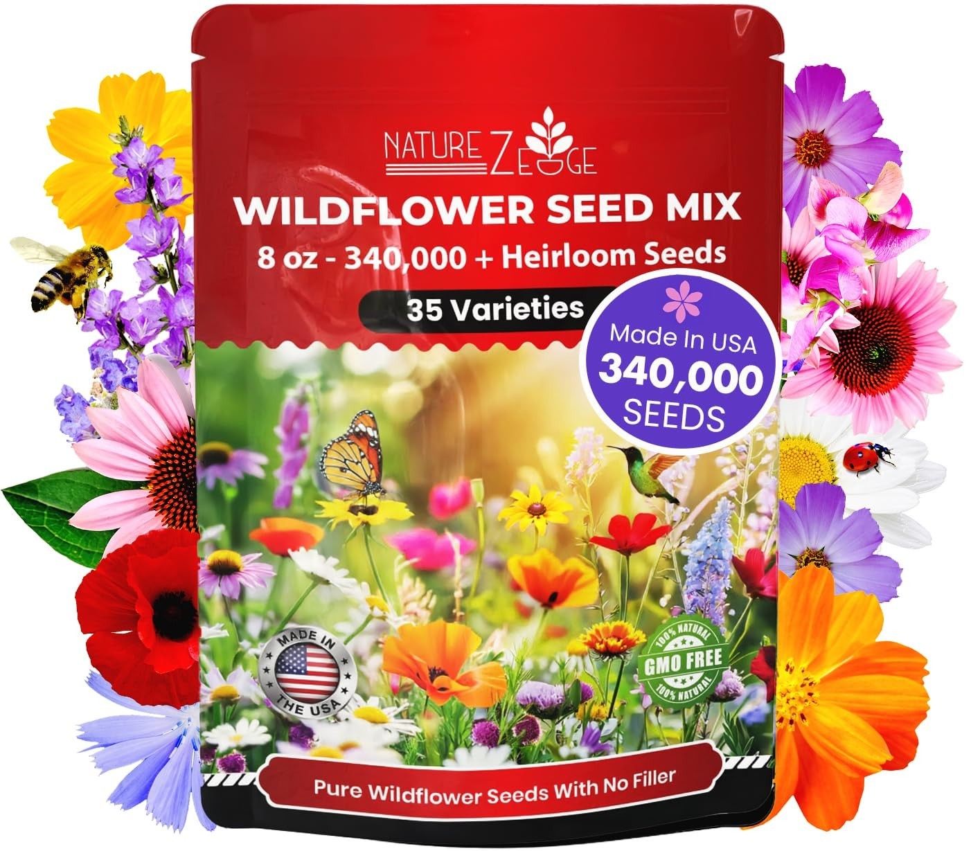 Wildflower Seeds Mix – 1/2 lb, 340,000 Seeds, 35 Varieties, Perennial & Annual