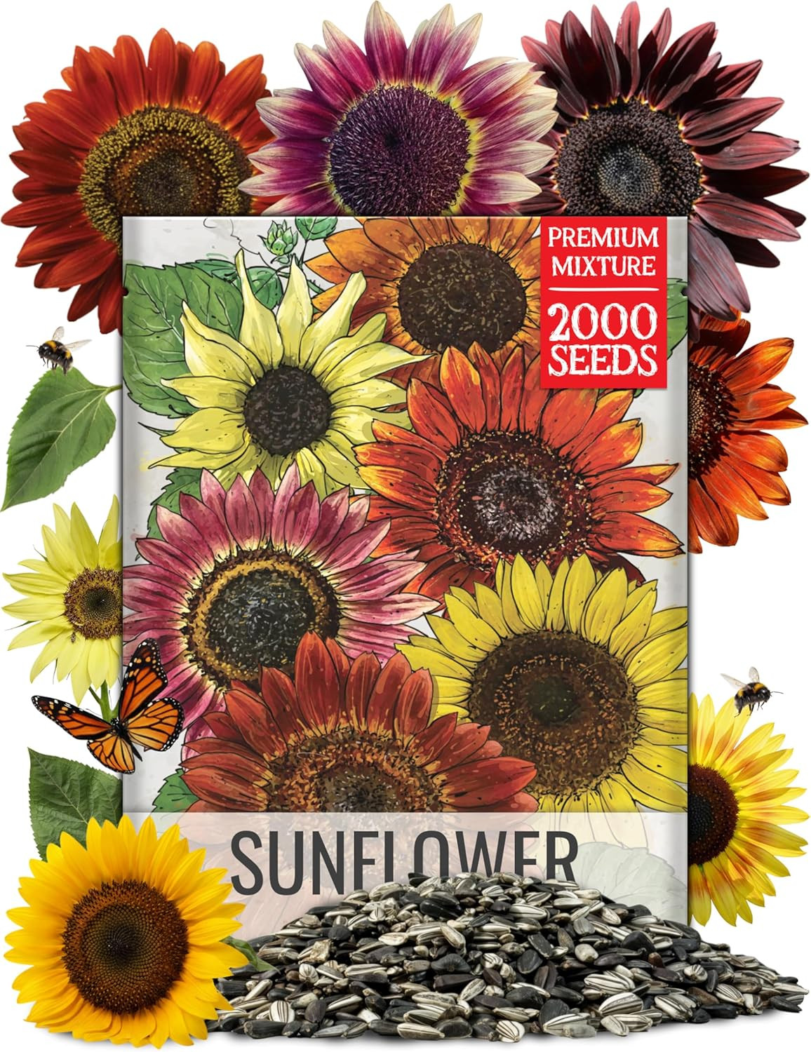 Sunflower Seeds to Plant Sunset Blend 7 Varieties Mix | 2000+ Seeds Helianthus A
