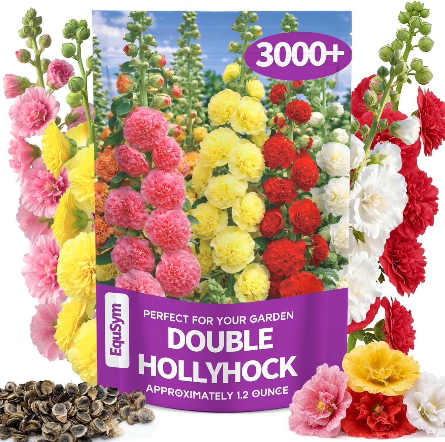 3000+ Double Hollyhock Flower Seeds – Large Bulk Pack,