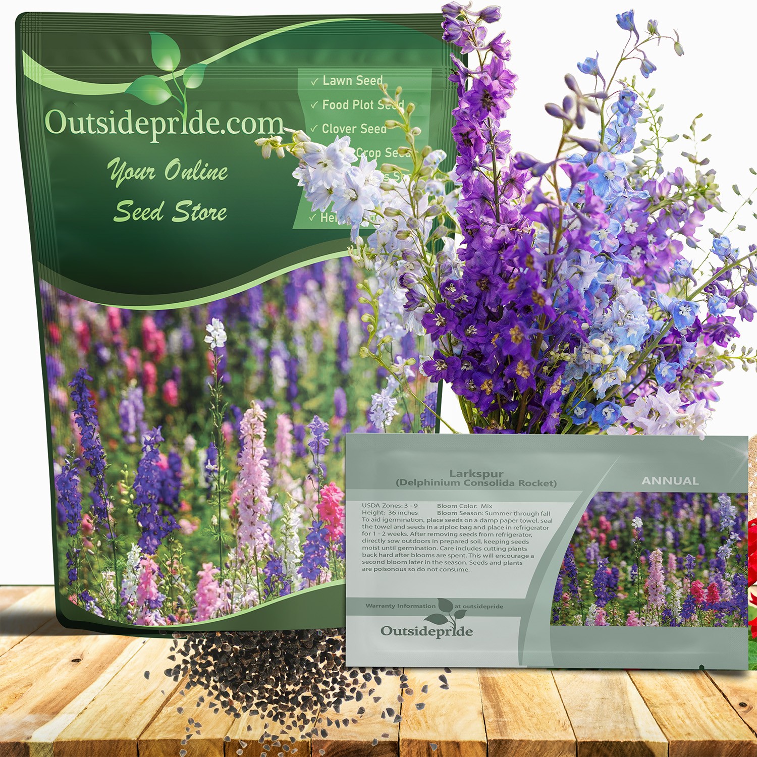 1 LB Delphinium Larkspur Seed Mix For Planting Outdoors | Rocket Larkspur