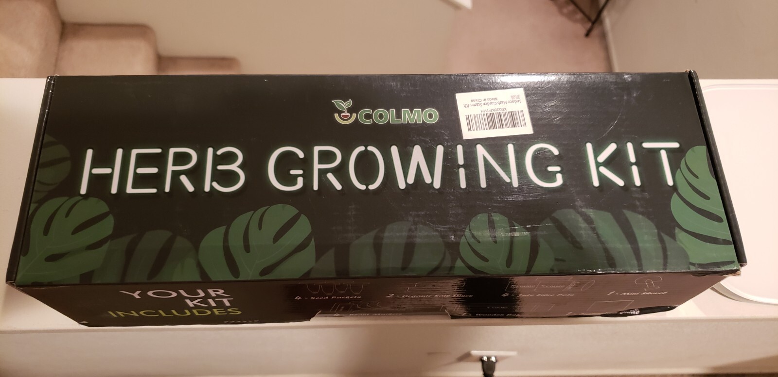 Herb Growing Kit Colmo 4 bags with wooden box container with 2 organic soil disc