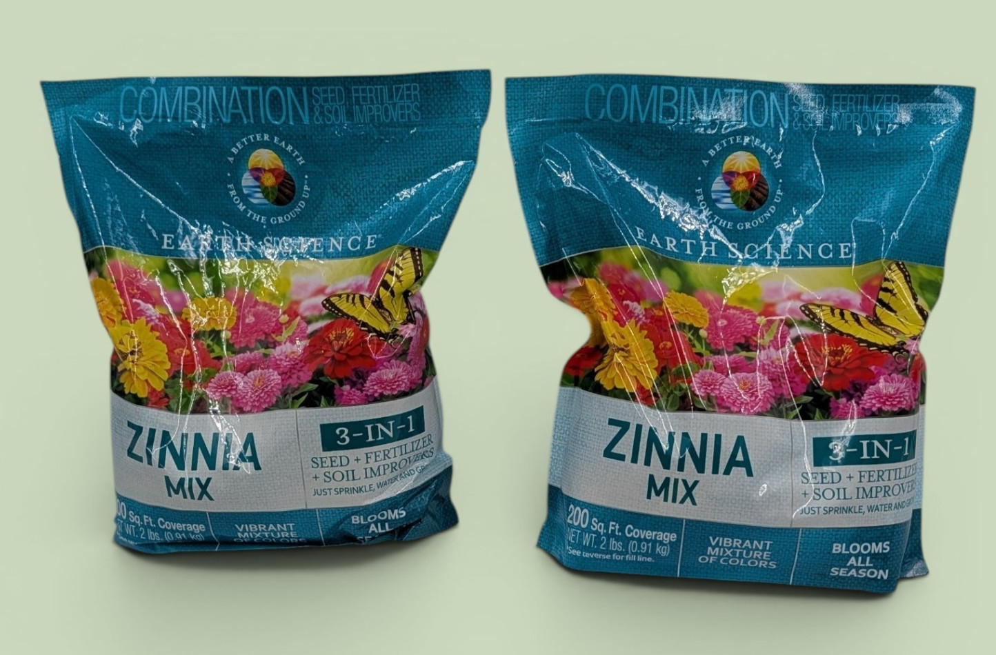 Earth Science Zinnia Mix Seed Fertilizer Soil Improver 2 Bags 2 lb Exp 9/2026
