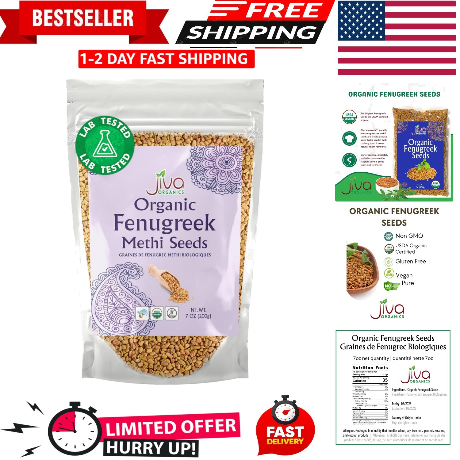 Jiva Organic Fenugreek Seeds 7 Oz – Versatile Spice for & Vegetarian