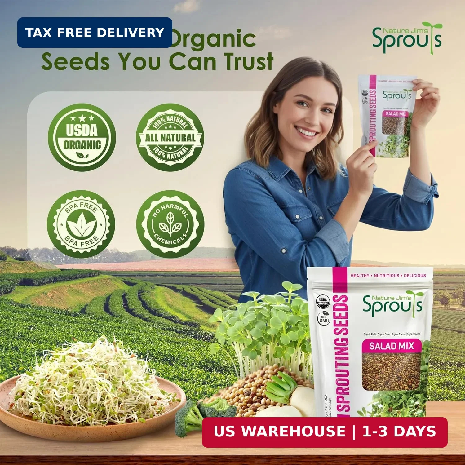 Nature Jim’s Sprouts Organic Salad Mix – Non-GMO Microgreen Seeds, Perfect for G