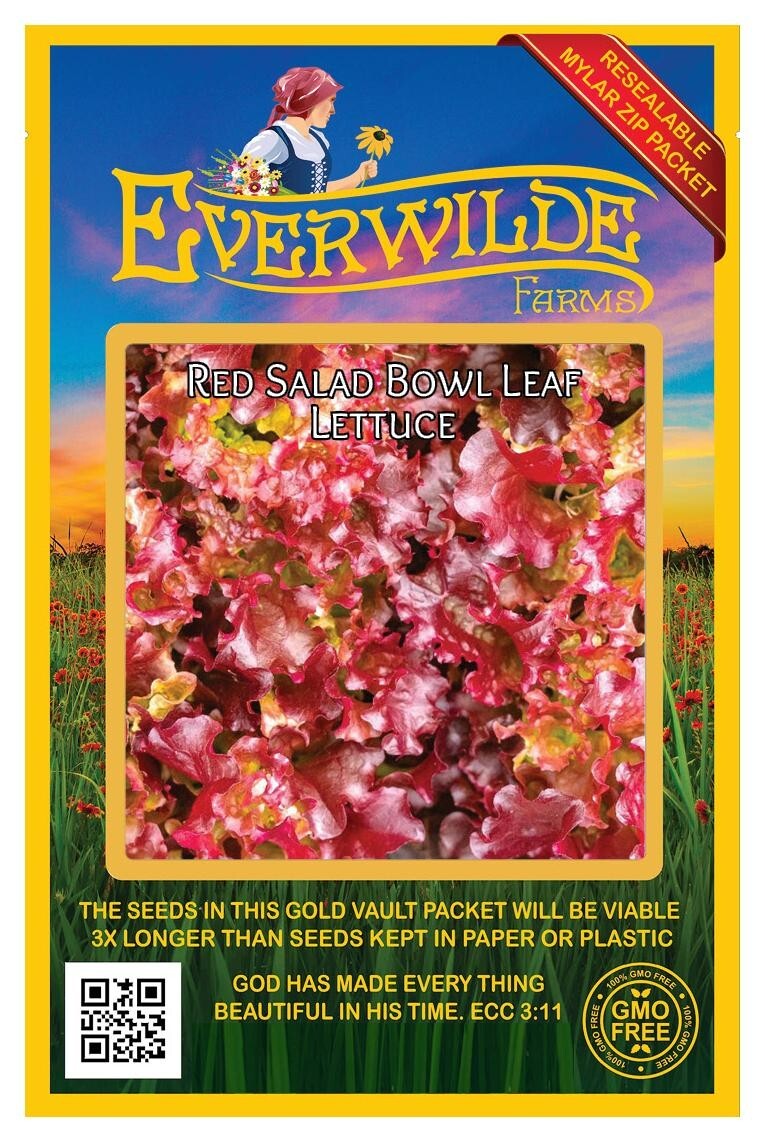 1 Oz Red Salad Bowl Leaf Lettuce Seeds – Everwilde Farms Mylar Seed Packet