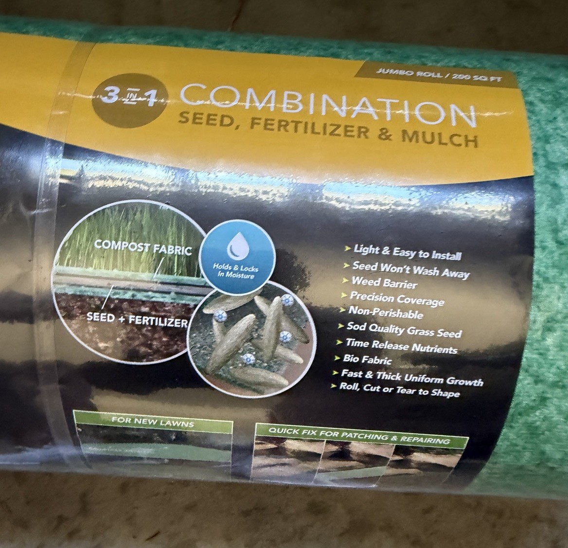 GrowTrax Grass Seed Mix Fertilizer 200 Sq Ft Bermuda Rye Roll Out Hot Climate
