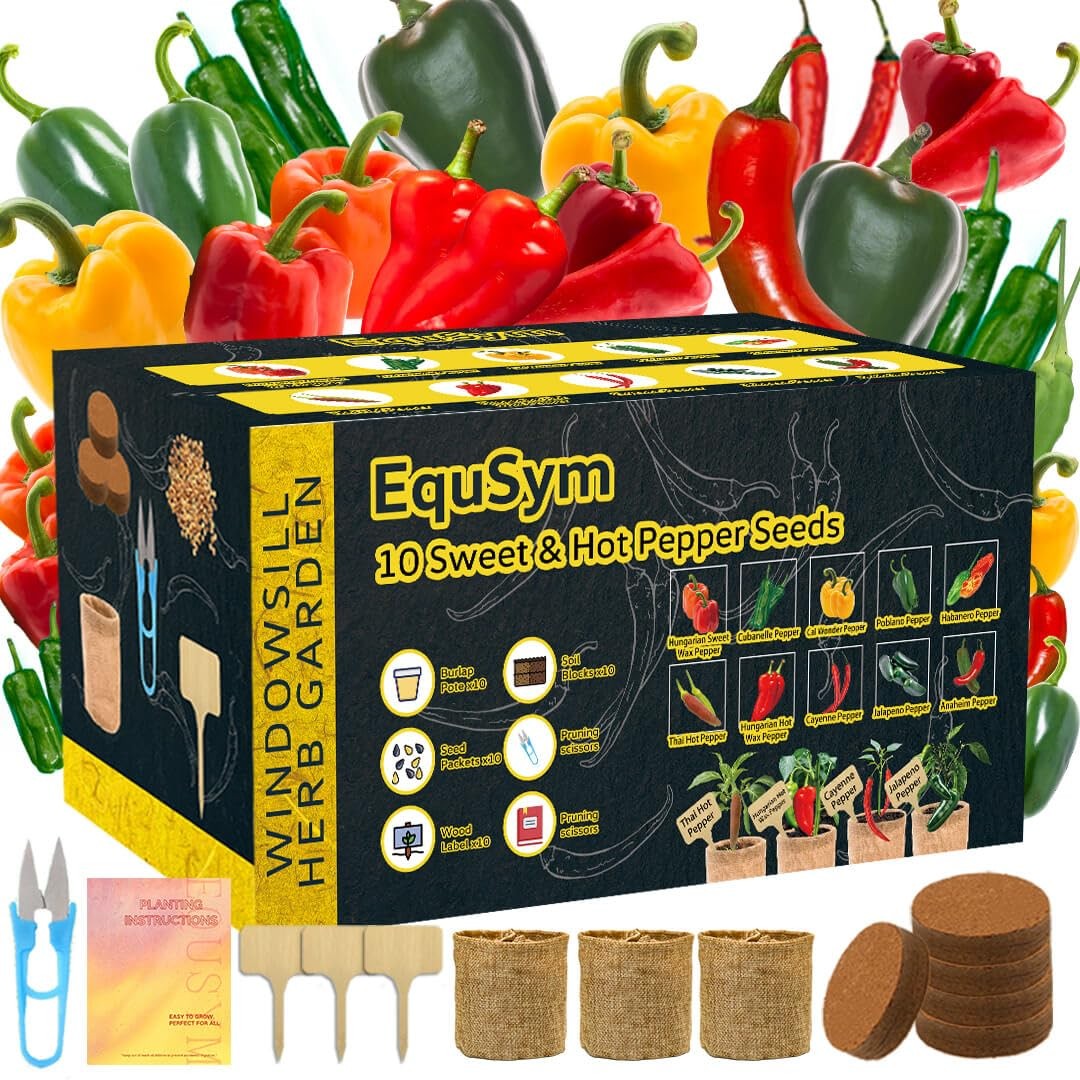10 Pepper Seeds Window Garden Kit – Hot & Sweet Peppers Seeds for Indoor & Ou…