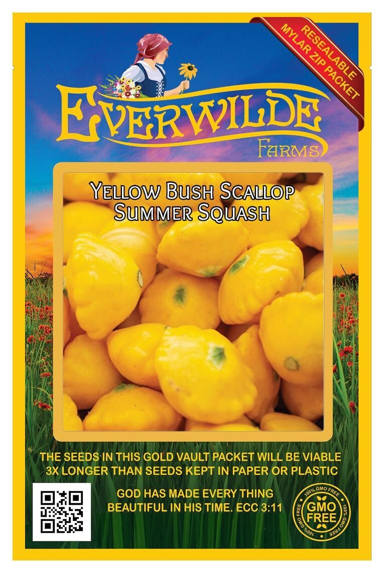 1 Oz Yellow Bush Scallop Summer Squash Seeds – Everwilde Farms Mylar Seed Packet