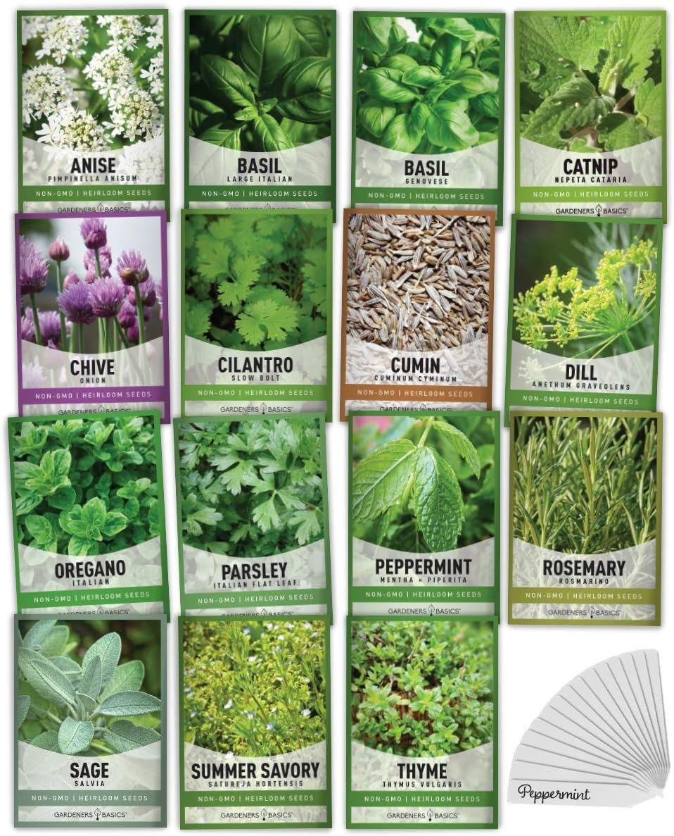 15 Herb Seeds for Planting Varieties Heirloom Non-GMO 5200+ Seeds Indoors, Hy…