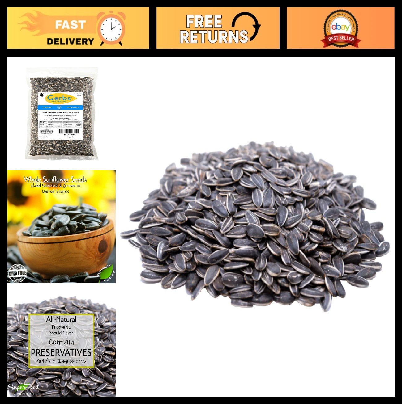 Raw Whole Sunflower Seeds 4 lbs – In-Shell, No Additives, Resealable Bag, Allerg
