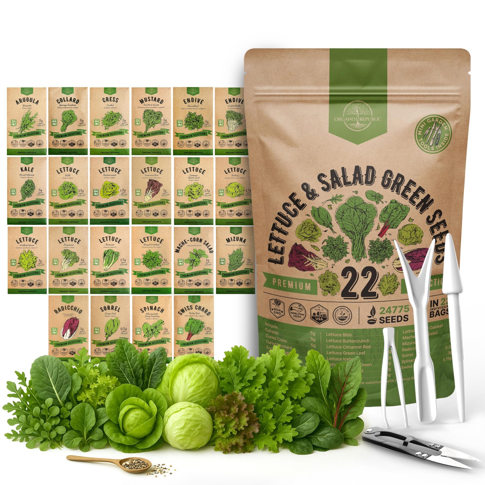Lettuce Salad Greens Seeds Variety Pack NonGMO Edible Salad Planting 22 Varie…