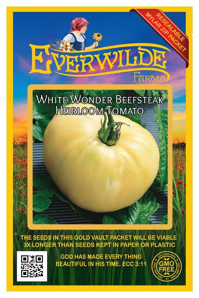 50 White Wonder Beefsteak Heirloom Tomato Seeds – Everwilde Farms Mylar Packet