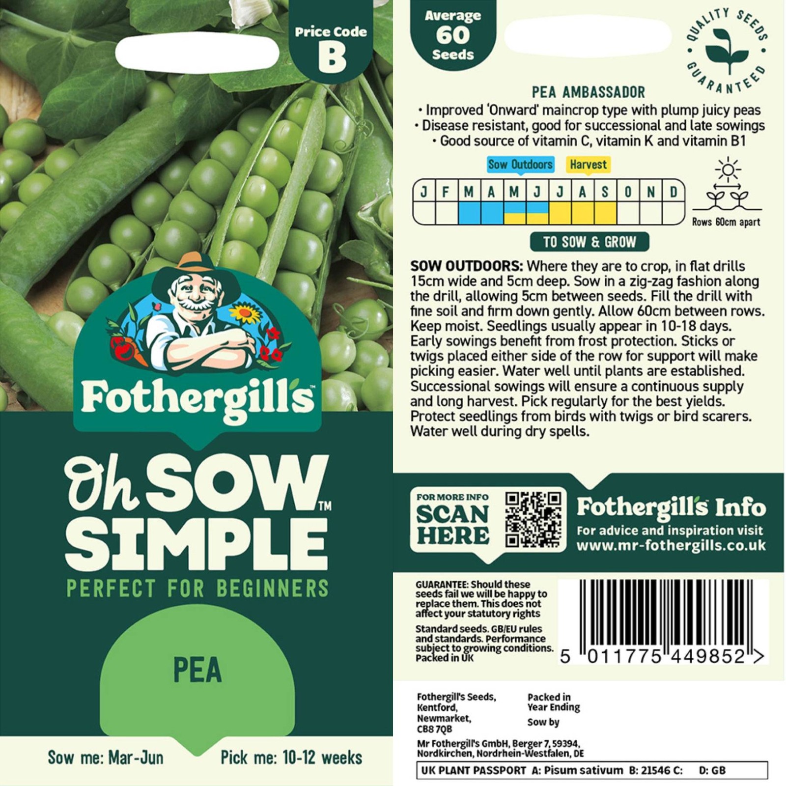 Mr. Fothergill’s Pea Seed Oh Sow Simple, Easy to Grow