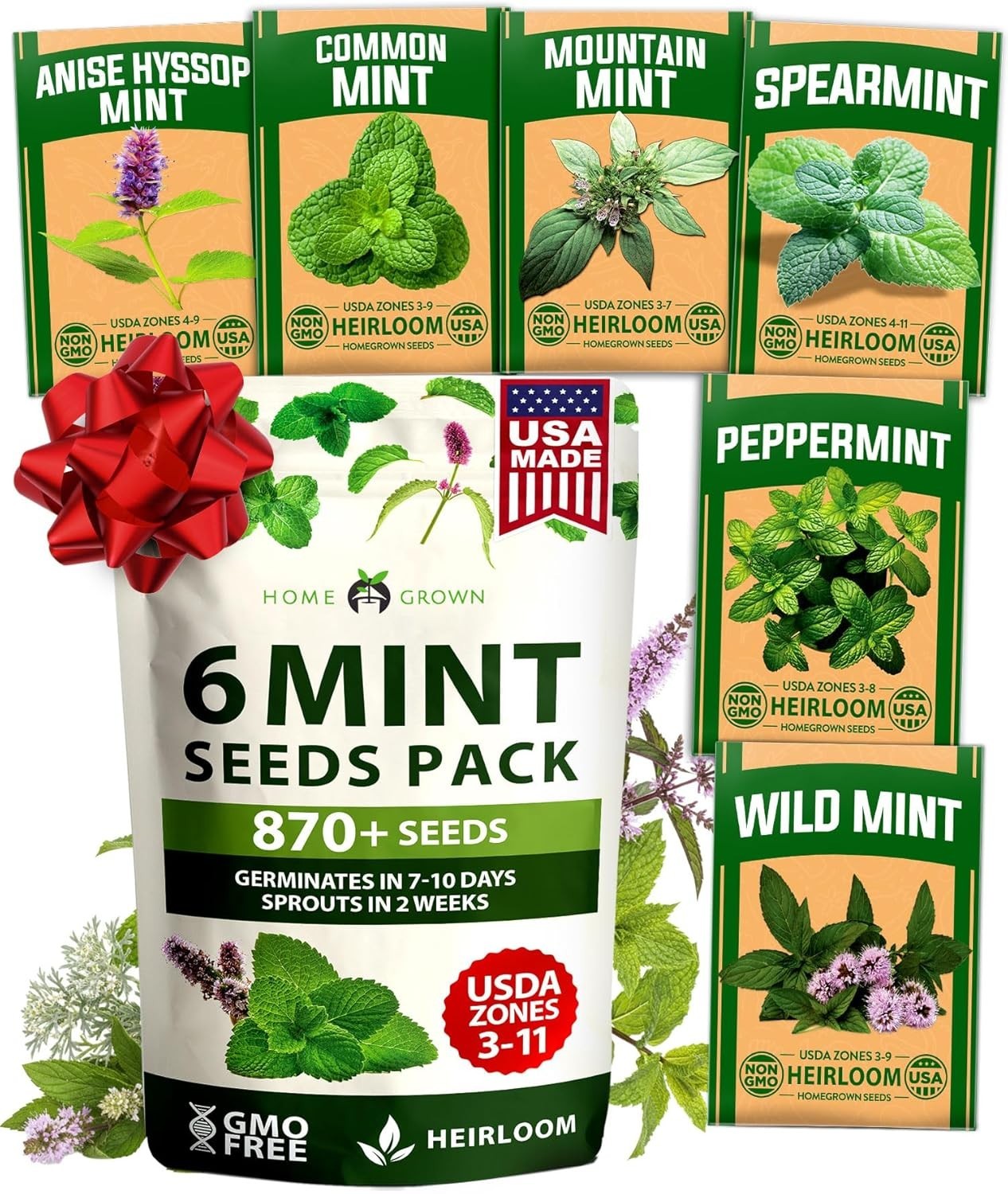 Fresh Mint Seeds Variety Pack – 6 Non-GMO Heirloom Types for -Round Growth