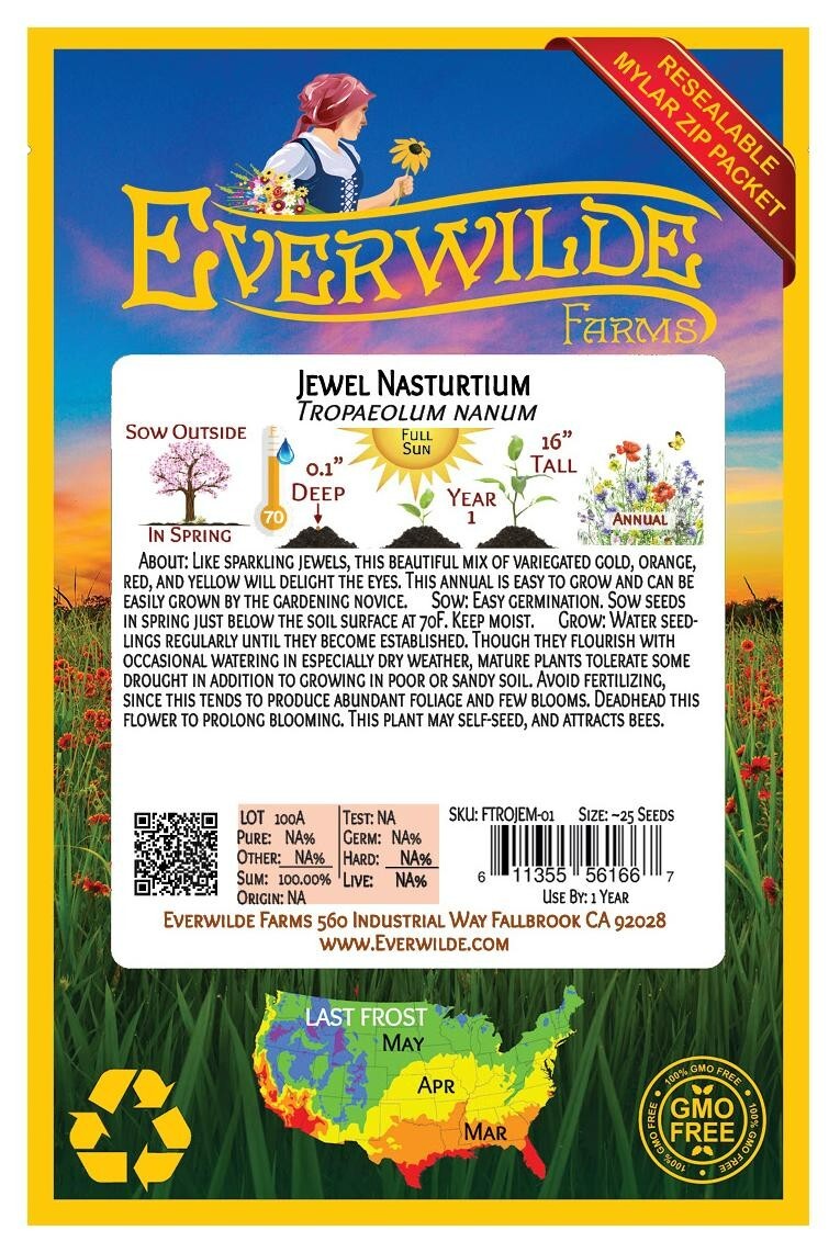25 Jewel Mixed Nasturtium Wildflower Seeds – Everwilde Farms Mylar Seed Packet
