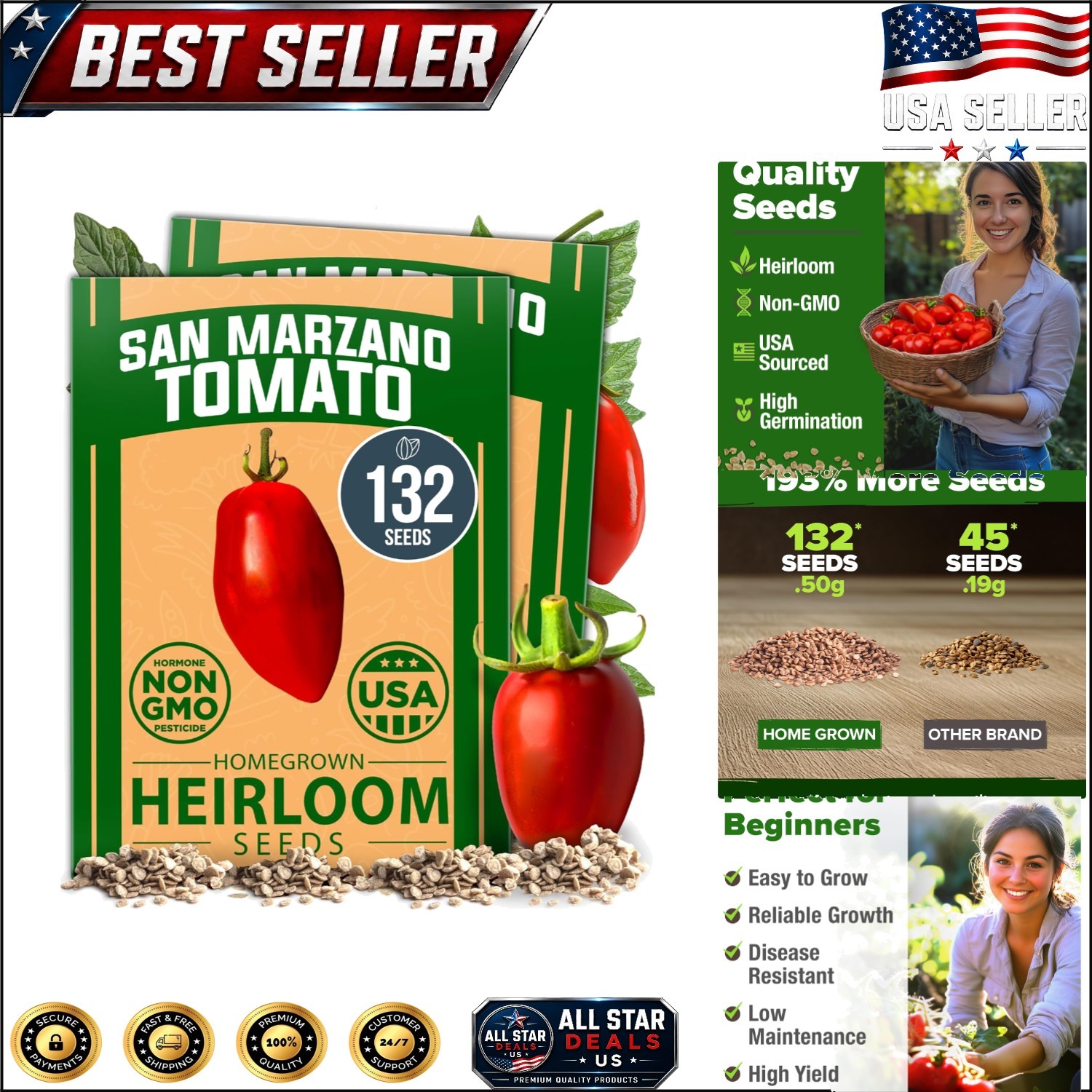 San Marzano Tomato Seeds – 132+ Heirloom Non-GMO Seeds for Culinary Excellence