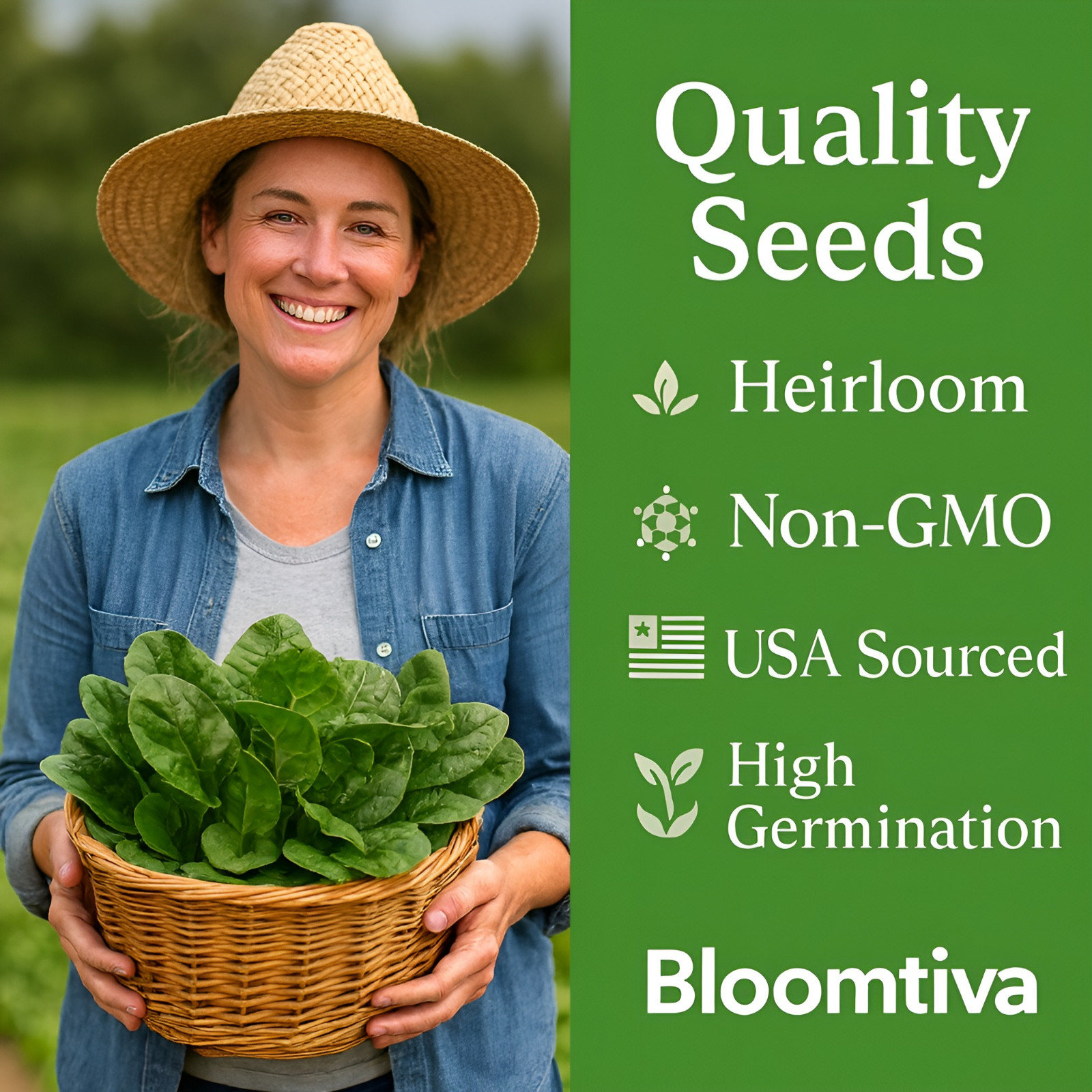 Bloomsdale Spinach Seeds for Planting Outdoors Made in 𝗨𝗦𝗔 -Spinacia Oleracea