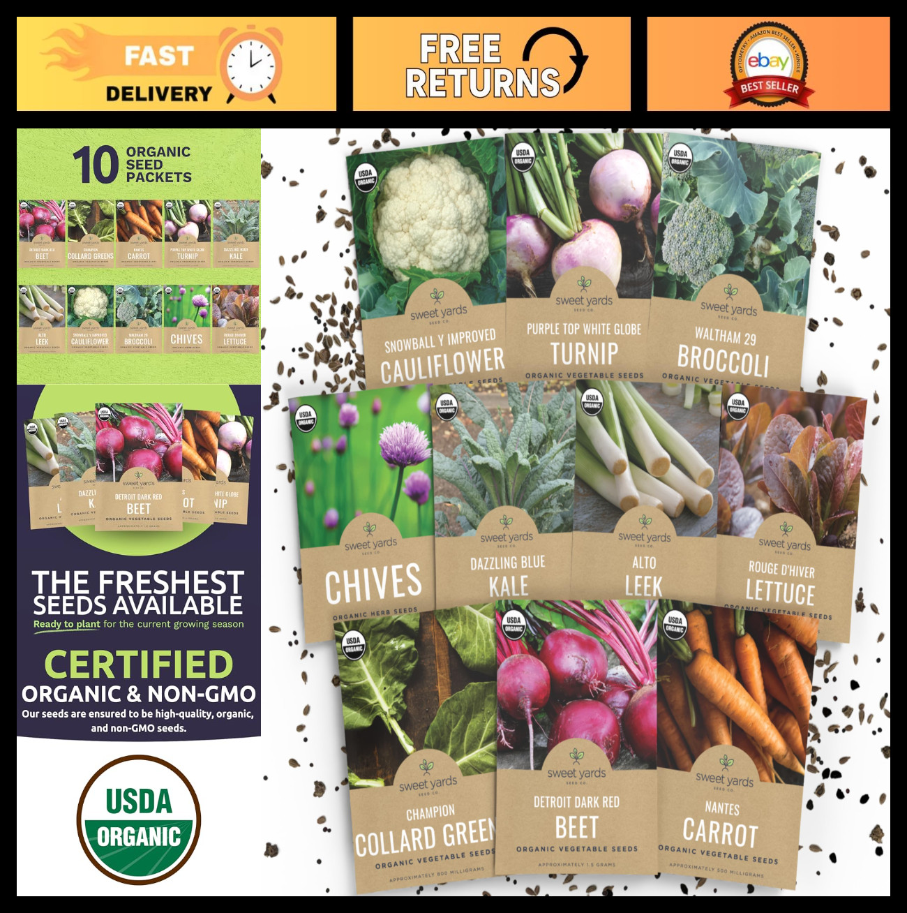 Organic Cold Hardy Seeds Variety Pack – 10 Non-GMO Packs for Fall & Winter Plant