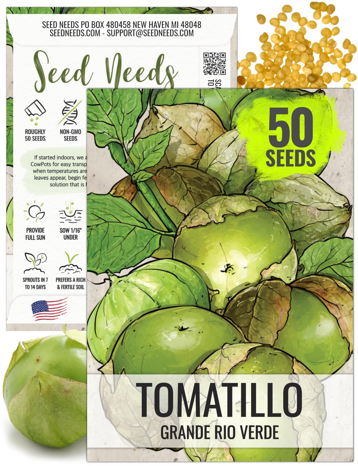 Seed Needs Tomatillo Seeds for Planting Grande Rio 1 Pack, (Green)