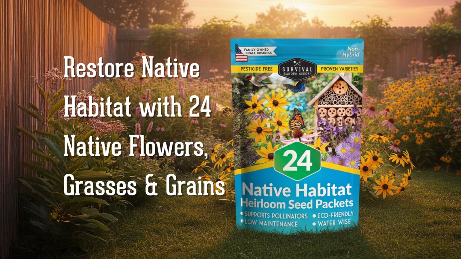 Wildflower Seeds Variety Pack – 24 Non-GMO Perennial & Annual Flowers for Pollin