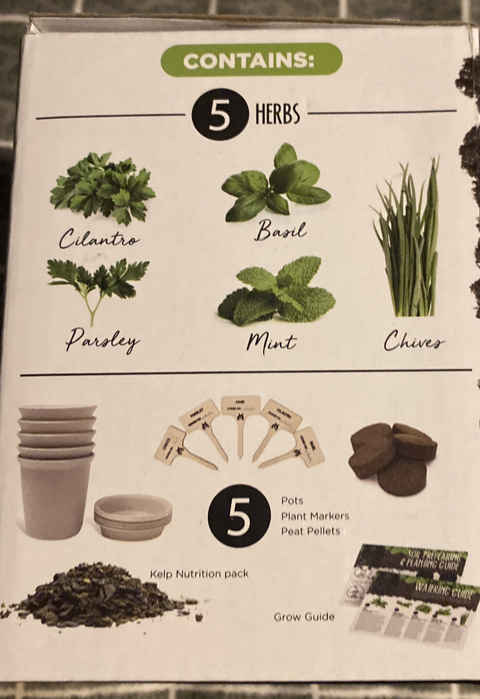 Brand New Indoor Herb Starter Kit Basil Cilantro Chives Mint & Italian Parsley