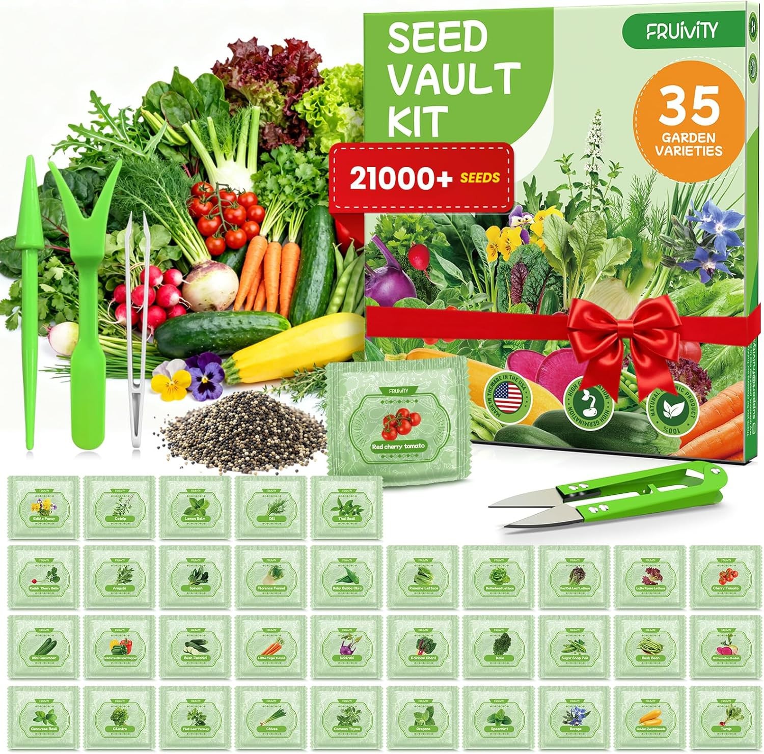 35 Heirloom Seeds Pack 21000+ Vegetable Fruit Garden Starter Kit