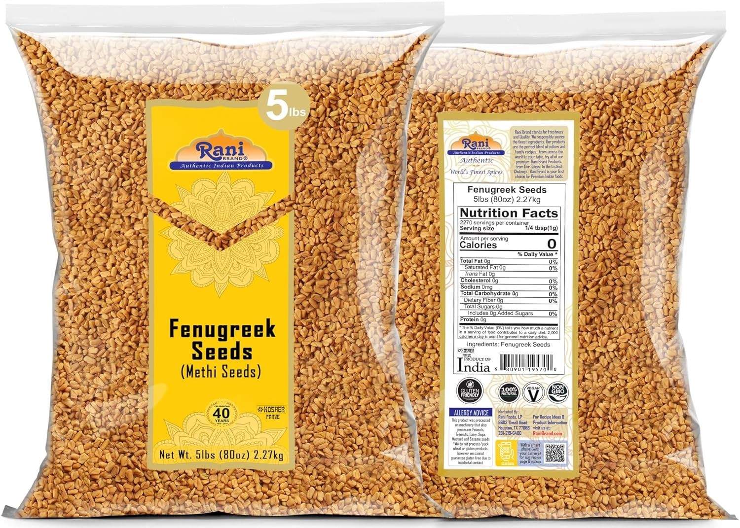 Rani Fenugreek Methi Seeds Whole 5lbs Bulk