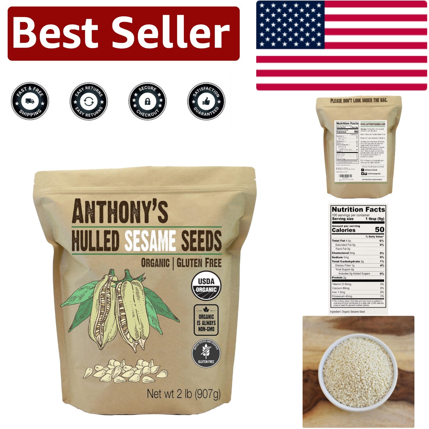 Raw White Hulled Sesame Seeds, 2 lb – Gluten Free, Packed with Antioxidants