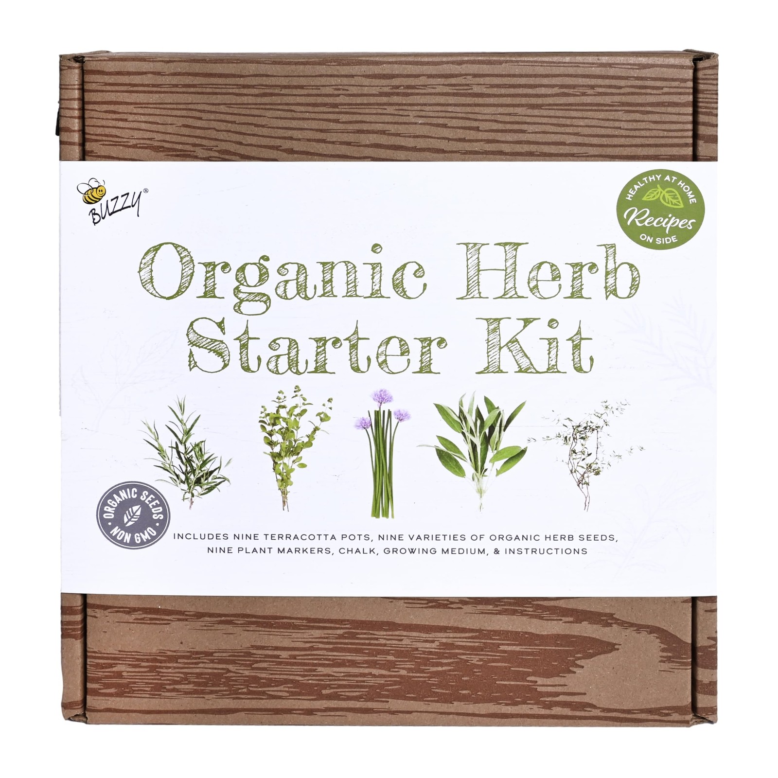 Buzzy Organic Herb Starter Kit 9 Terracotta Pots Organic Seeds & Soil Pellets