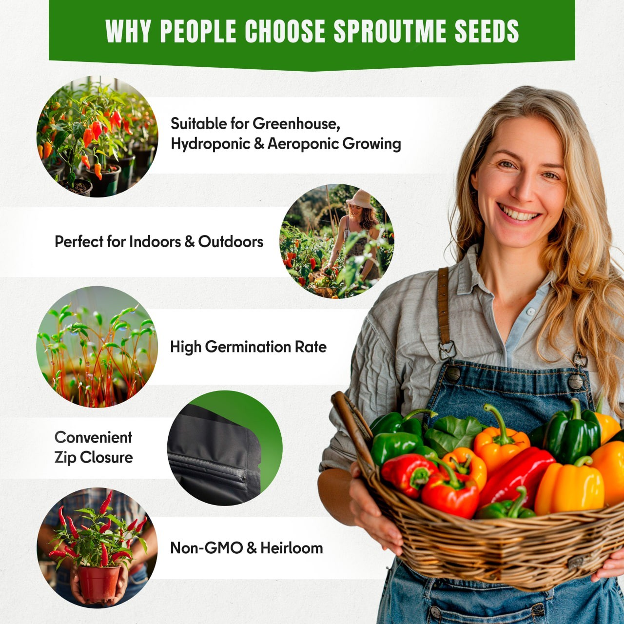 Sweet and Mild Bell Pepper Seeds – 8 Varieties, 400+ Non-GMO Heirloom Seeds