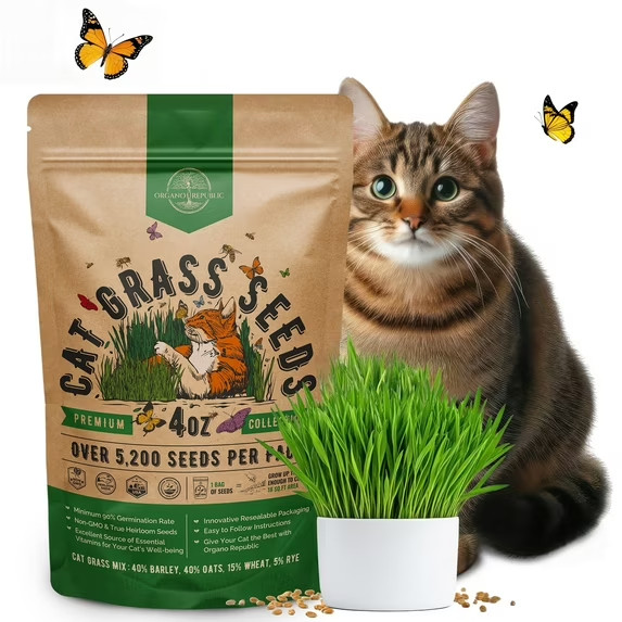 Cat Grass Seeds Mix – 5,200 Non-GMO Heirloom Seeds for Cats & Pets, 4 oz Pack