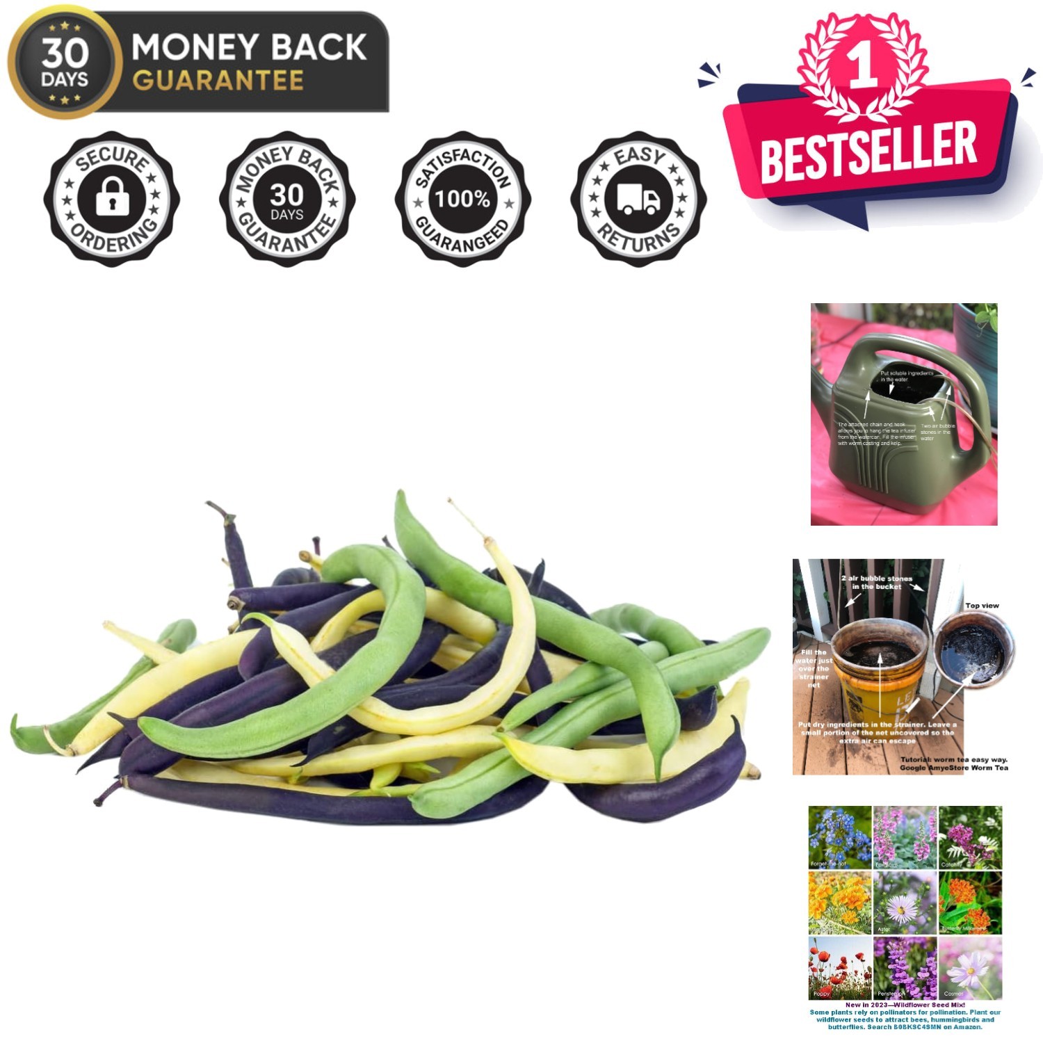 Non-GMO Organic Tri-Color Bush Bean Seeds | High Germination Rate – 45-50 Count
