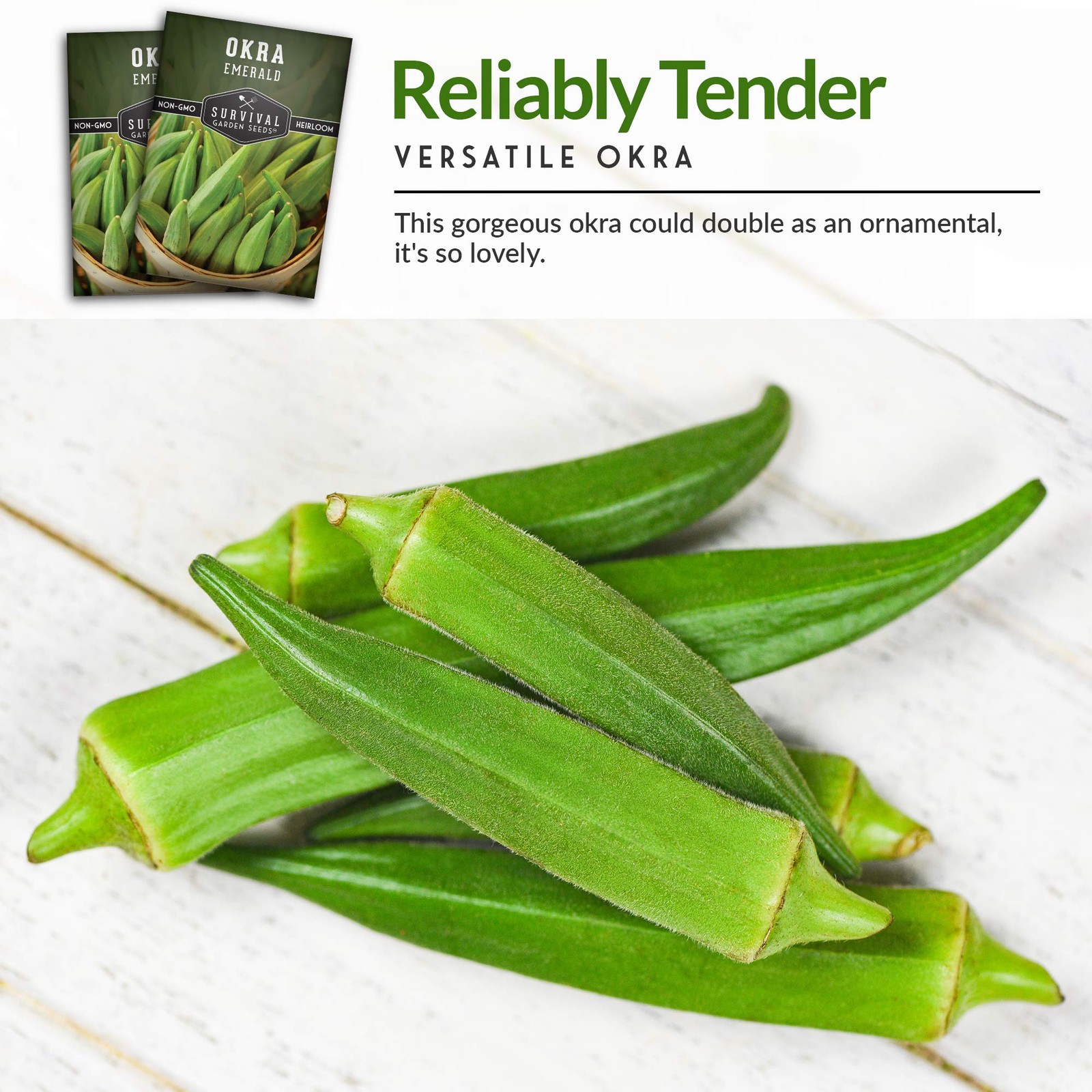 Emerald Okra Seeds for Planting Heirloom Southern Variety with Long Tender P…